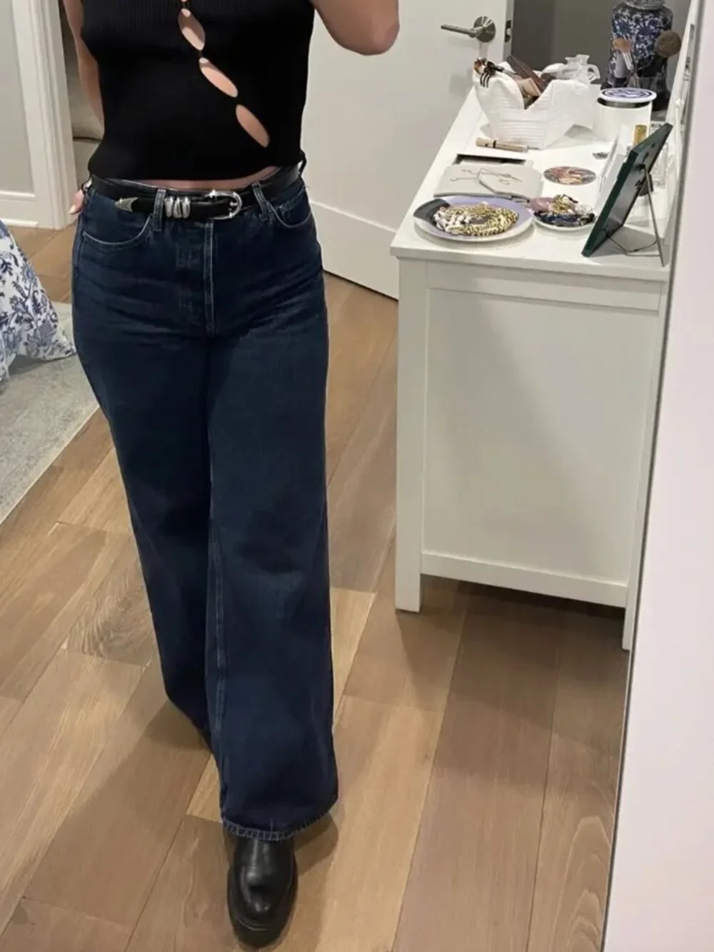 AGOLDE Dame Jean in Pendulum Blue Dark Wash Denim 28